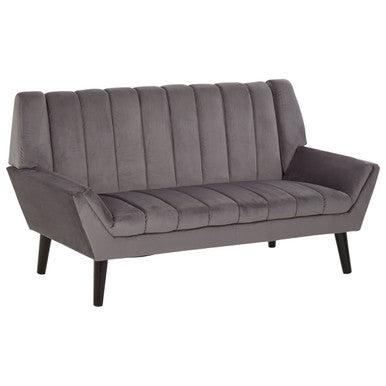 Grey Velvet Channel Tufted 2 Seater Sofa