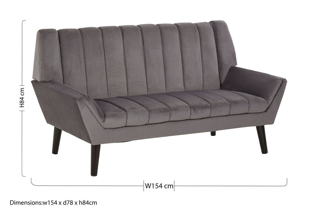 Grey Velvet Channel Tufted 2 Seater Sofa