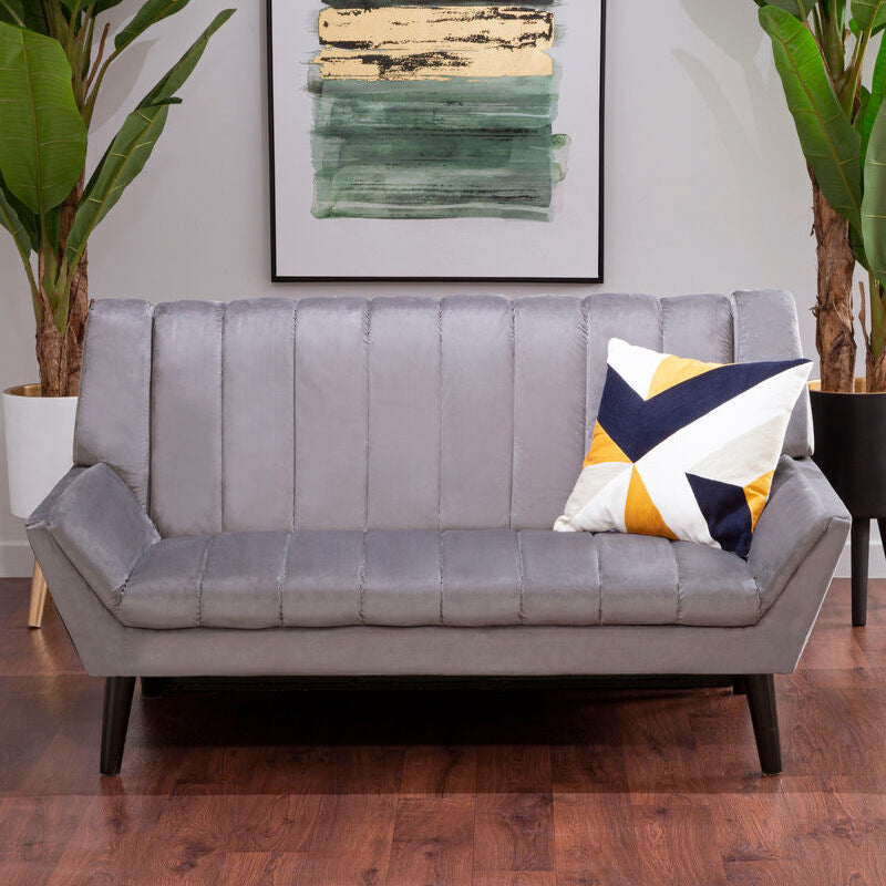 Grey Velvet Channel Tufted 2 Seater Sofa