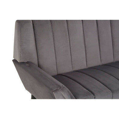 Grey Velvet Channel Tufted 2 Seater Sofa
