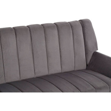 Grey Velvet Channel Tufted 2 Seater Sofa
