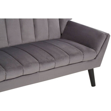 Grey Velvet Channel Tufted 2 Seater Sofa