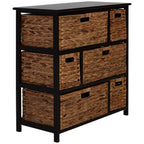 Black Wooden Storage Unit with 6 Water Hyacinth Drawers