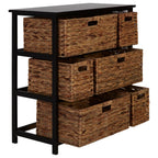 Black Wooden Storage Unit with 6 Water Hyacinth Drawers