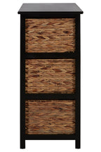 Black Wooden Storage Unit with 6 Water Hyacinth Drawers