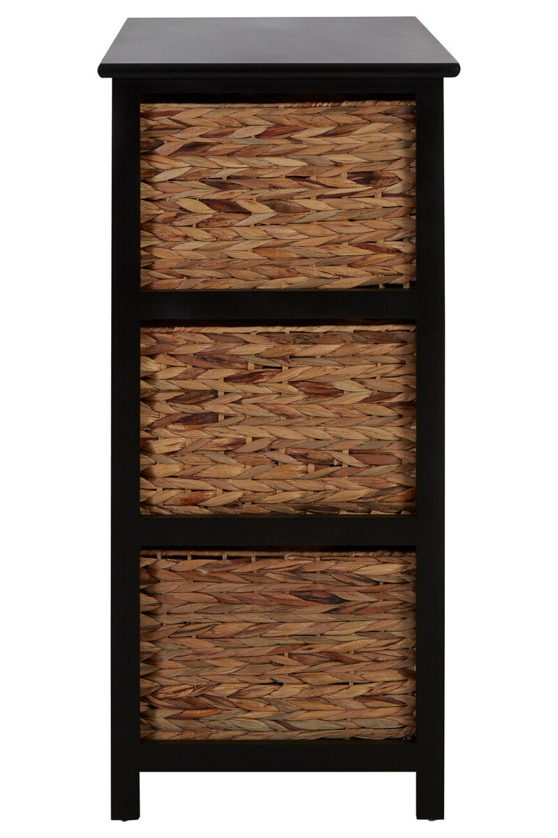 Black Wooden Storage Unit with 6 Water Hyacinth Drawers