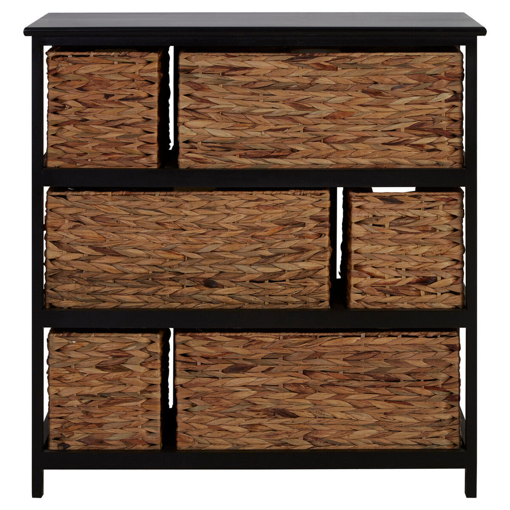 Black Wooden Storage Unit with 6 Water Hyacinth Drawers