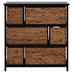 Black Wooden Storage Unit with 6 Water Hyacinth Drawers