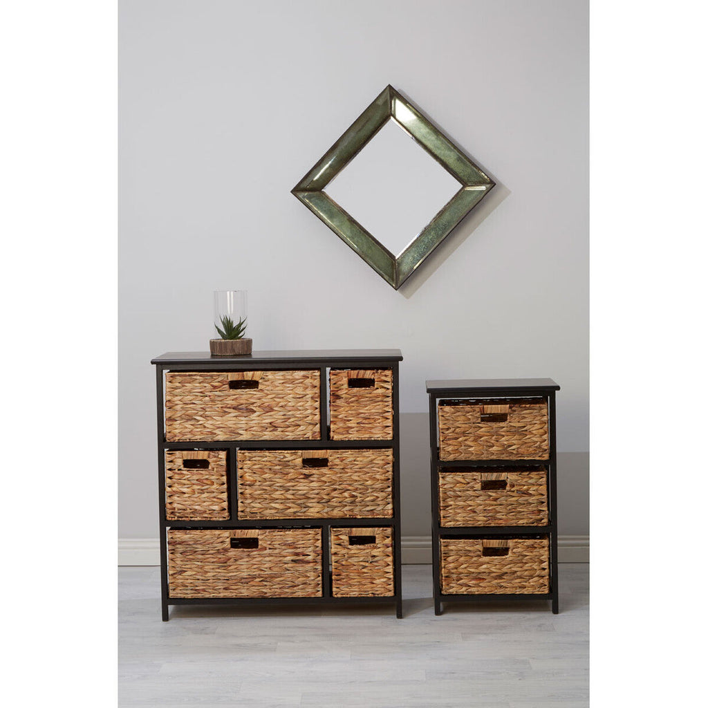 Black Wooden Storage Unit with 6 Water Hyacinth Drawers