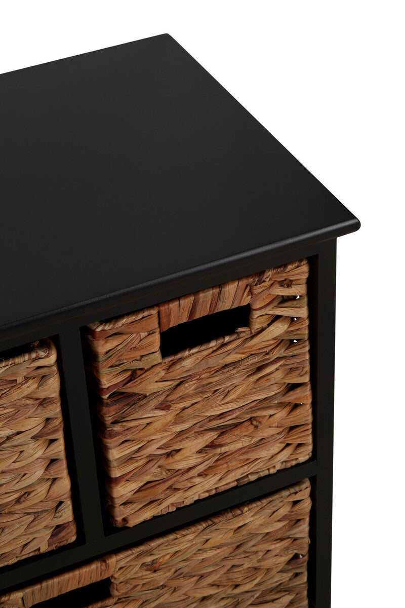 Black Wooden Storage Unit with 6 Water Hyacinth Drawers