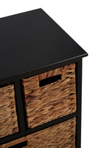 Black Wooden Storage Unit with 6 Water Hyacinth Drawers
