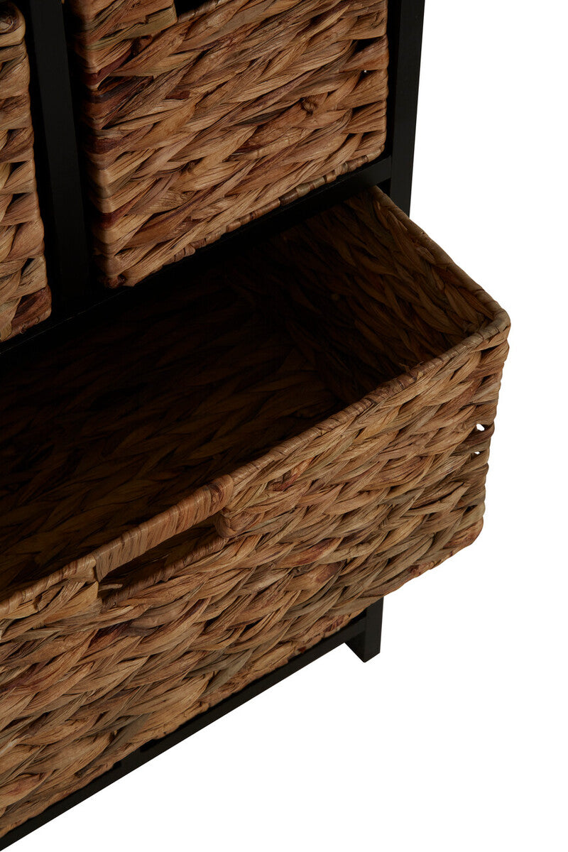 Black Wooden Storage Unit with 6 Water Hyacinth Drawers