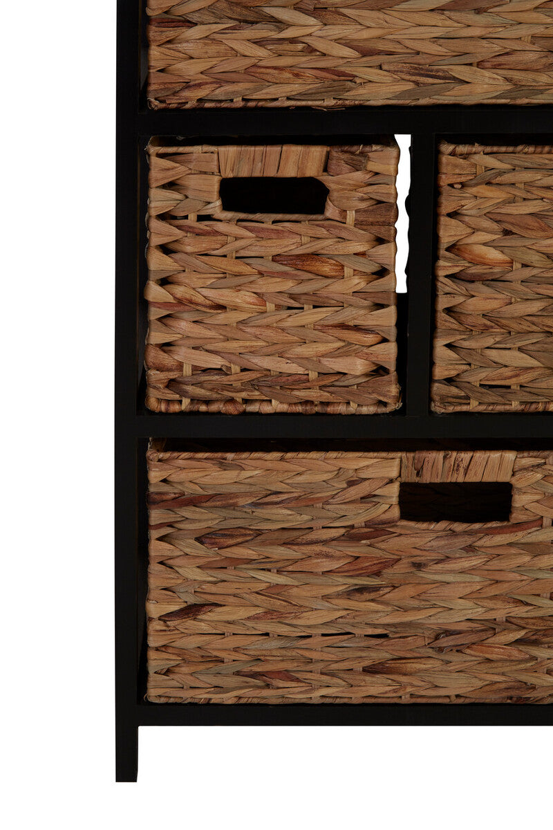 Black Wooden Storage Unit with 6 Water Hyacinth Drawers