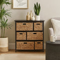 Black Wooden Storage Unit with 6 Water Hyacinth Drawers