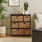 Black Wooden Storage Unit with 6 Water Hyacinth Drawers