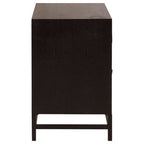 Black Wooden 2-Drawer Bedside Table with Chevron Pattern Drawer Fronts and Metal Handles