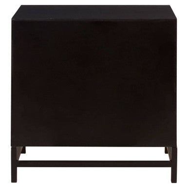 Black Wooden 2-Drawer Bedside Table with Chevron Pattern Drawer Fronts and Metal Handles