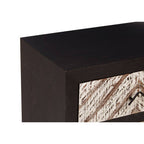 Black Wooden 2-Drawer Bedside Table with Chevron Pattern Drawer Fronts and Metal Handles