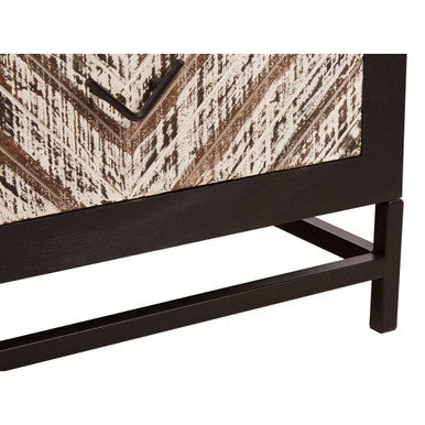 Black Wooden 2-Drawer Bedside Table with Chevron Pattern Drawer Fronts and Metal Handles