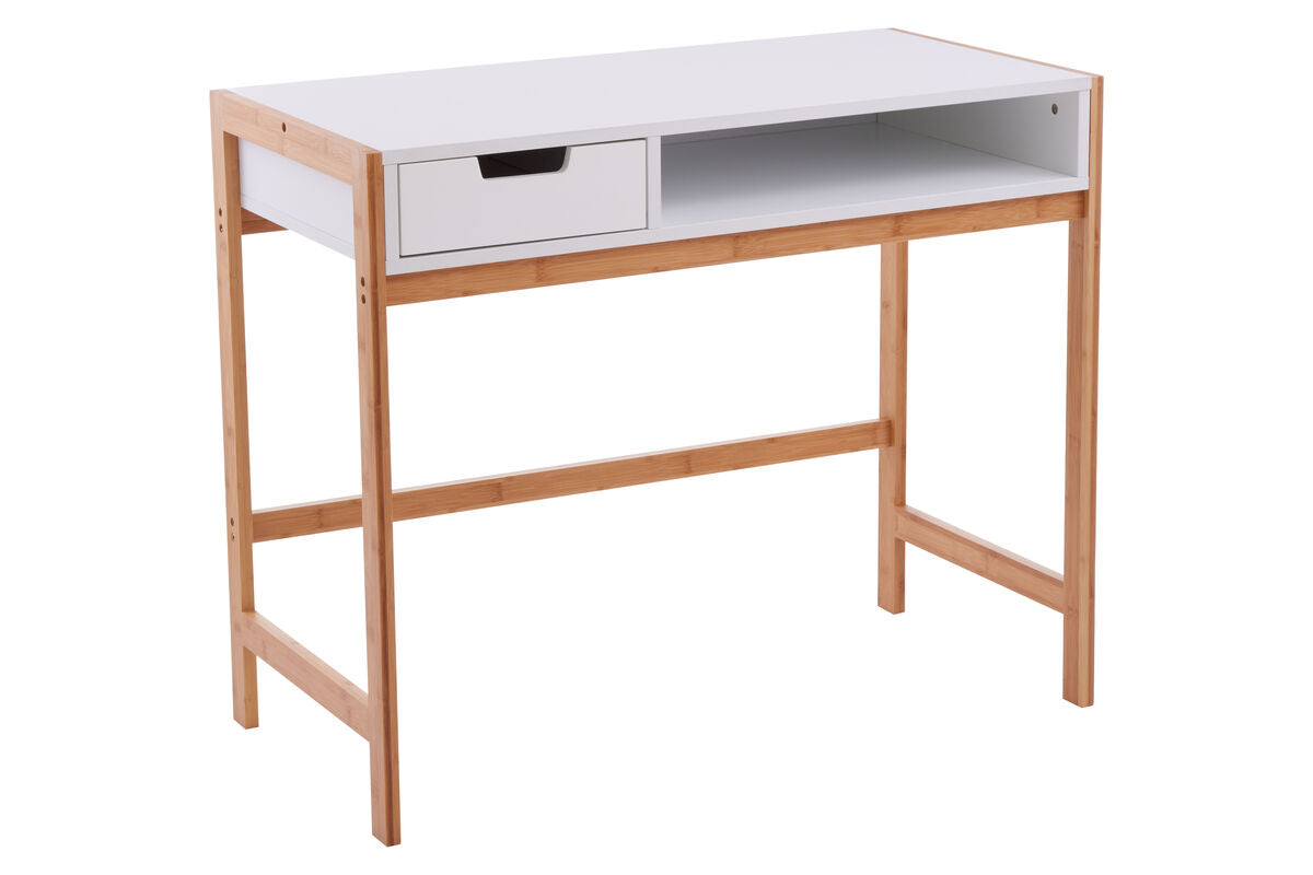 White and Natural Bamboo 1 Drawer Desk