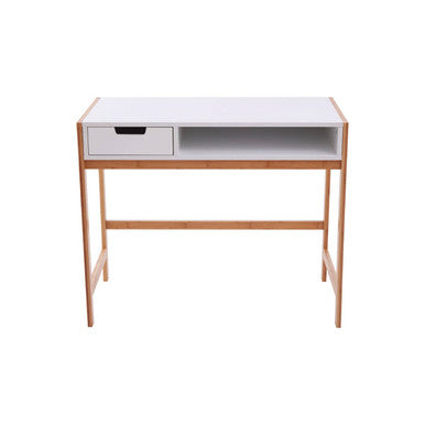 White and Natural Bamboo 1 Drawer Desk