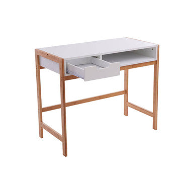 White and Natural Bamboo 1 Drawer Desk