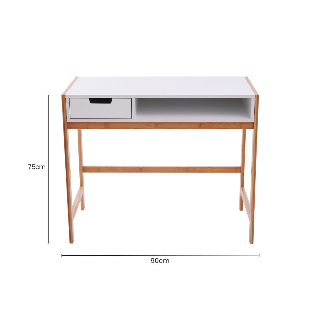 White and Natural Bamboo 1 Drawer Desk