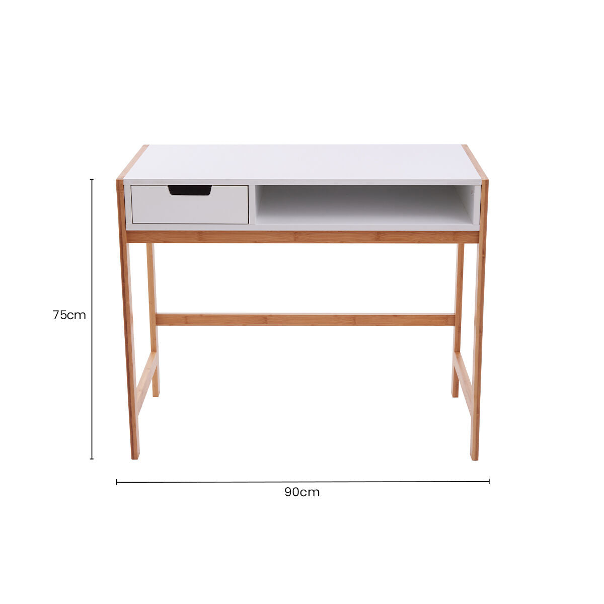 White and Natural Bamboo 1 Drawer Desk