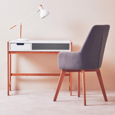 White and Natural Bamboo 1 Drawer Desk