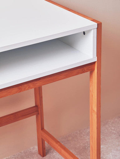 White and Natural Bamboo 1 Drawer Desk