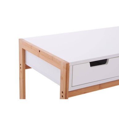 White and Natural Bamboo 1 Drawer Desk