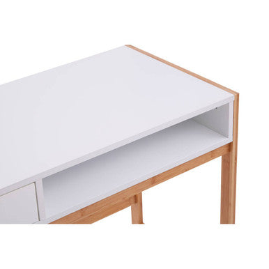 White and Natural Bamboo 1 Drawer Desk