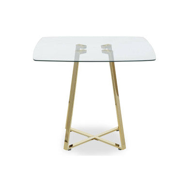 Clear Glass Square Dining Table with Gold Finish Legs