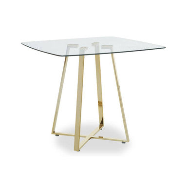 Clear Glass Square Dining Table with Gold Finish Legs