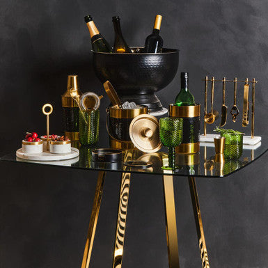 Clear Glass Square Dining Table with Gold Finish Legs