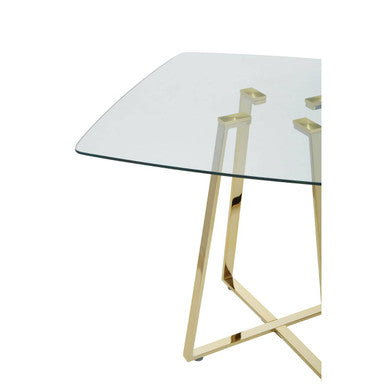 Clear Glass Square Dining Table with Gold Finish Legs