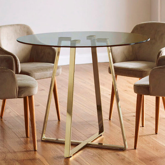 Clear Glass Round Dining Table with Gold Finish Legs