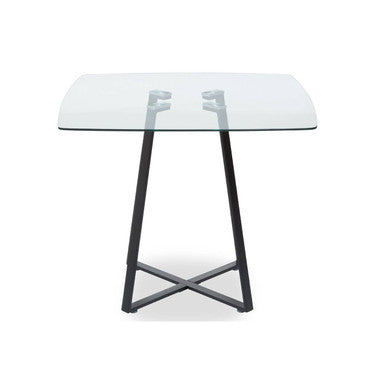 Clear Glass Square Dining Table with Black Finish Legs
