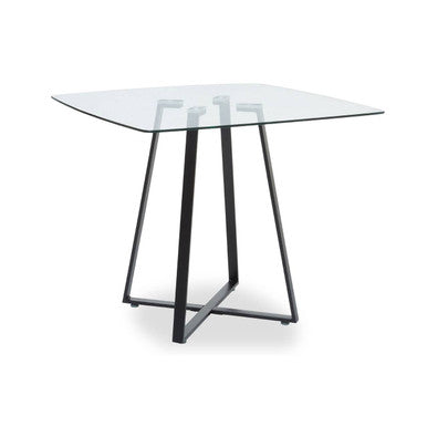 Clear Glass Square Dining Table with Black Finish Legs