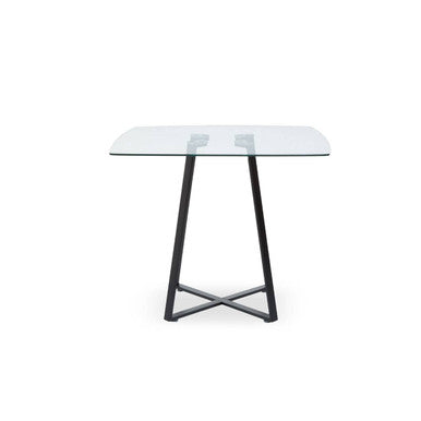 Clear Glass Square Dining Table with Black Finish Legs