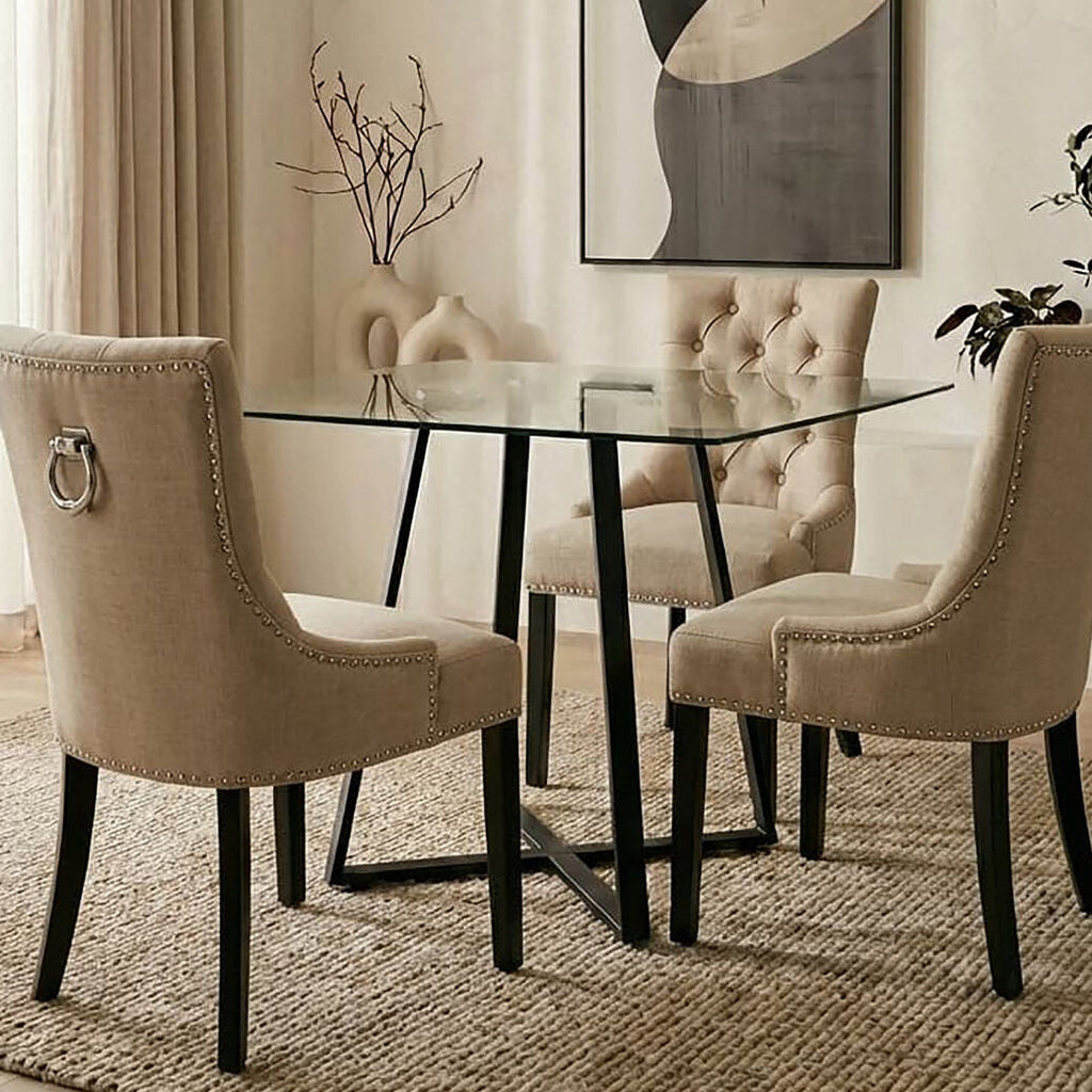 Clear Glass Square Dining Table with Black Finish Legs
