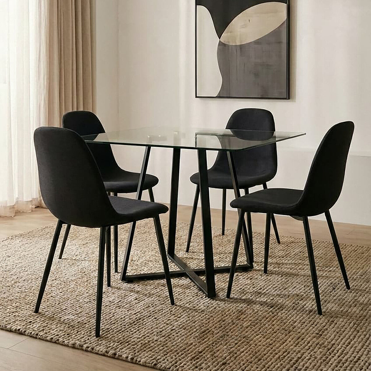 Clear Glass Square Dining Table with Black Finish Legs
