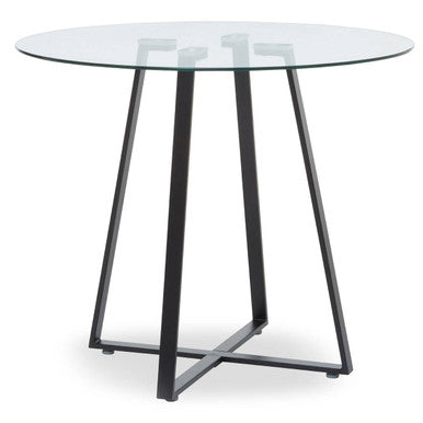 Clear Glass Round Dining Table with Black Finish Legs