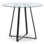 Clear Glass Round Dining Table with Black Finish Legs