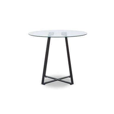 Clear Glass Round Dining Table with Black Finish Legs