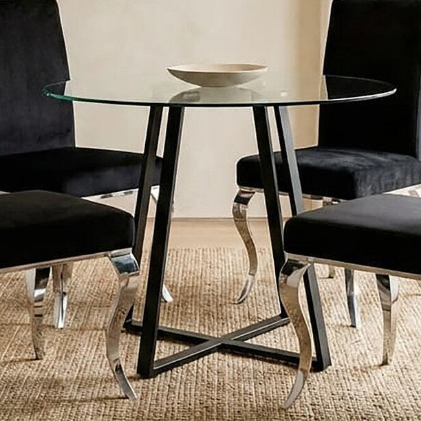 Clear Glass Round Dining Table with Black Finish Legs