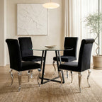Clear Glass Round Dining Table with Black Finish Legs