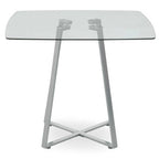 Clear Glass Square Dining Table with Grey Finish Legs