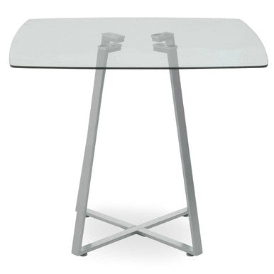 Clear Glass Square Dining Table with Grey Finish Legs