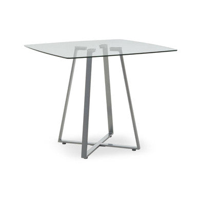 Clear Glass Square Dining Table with Grey Finish Legs